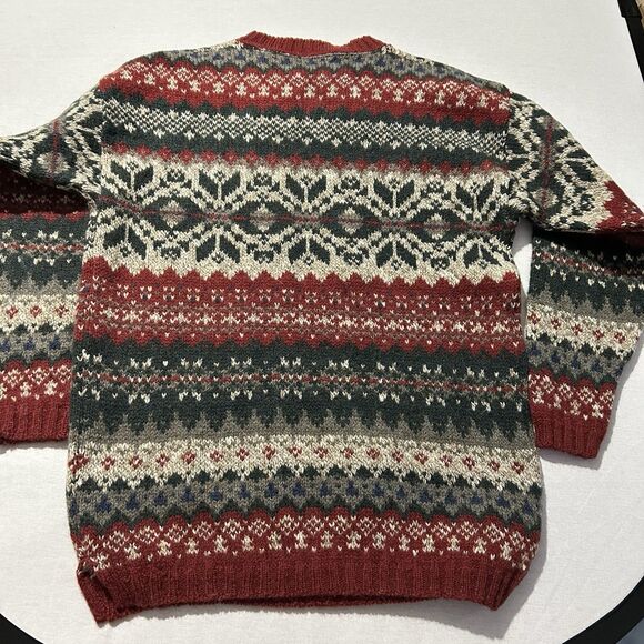 Vintage American Portrait Wool/Cotton/Nylon Grandpa Sweater Size S Red Fair Isle - Picture 2 of 5